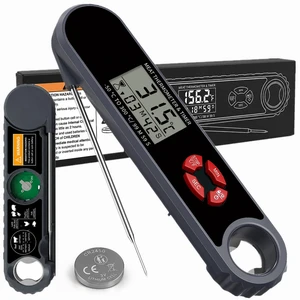 Instant Read Meat Thermometer Digital with Timer & Bottle Opener, IP67 Waterproof BBQ Thermometer, Foldable Probe & Magnetic Back, LED Backlit, CR2450 Battery Gifts for Men Instant Read Meat Thermometer Digital with Timer & Bottle Opener, IP67 Waterproof BBQ Thermometer, Foldable Probe & Magnetic Back, LED Backlit, CR2450 Battery Gifts for Men