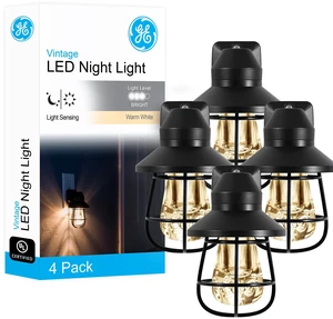 Vintage LED Night Light, Plug-in, Dusk to Dawn Sensor, Farmhouse Decor, Mood Lighting, Home Decor, Ambient Lighting, LED Lights for Bedroom, Bathroom, Kitchen, Hallway, 62461, Black, 4 Pack Vintage LED Night Light, Plug-in, Dusk to Dawn Sensor, Farmhouse Decor, Mood Lighting, Home Decor, Ambient Lighting, LED Lights for Bedroom, Bathroom, Kitchen, Hallway, 62461, Black, 4 Pack