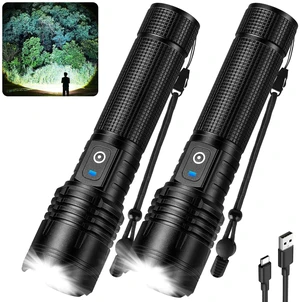 Rechargeable LED Flashlight, 100,000 High Lumens Super Bright Tactical Flashlight, 5 Modes Adjustable Focus, Waterproof Powerful Handheld Flash Light for Camping Home Emergency (2 Pack) Rechargeable LED Flashlight, 100,000 High Lumens Super Bright Tactical Flashlight, 5 Modes Adjustable Focus, Waterproof Powerful Handheld Flash Light for Camping Home Emergency (2 Pack)