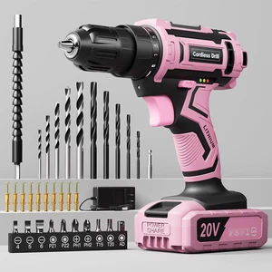 Pink Cordless Drill Set, 20V Electric Power Drill for Women, Lightweight Electric Screwdriver Driver with Power Pack & Charger, 3/8" Keyless Chuck, Womens Tool Kit for House Pink Cordless Drill Set, 20V Electric Power Drill for Women, Lightweight Electric Screwdriver Driver with Power Pack & Charger, 3/8" Keyless Chuck, Womens Tool Kit for House