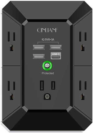 Wall Charger, Surge Protector, 5 Outlet Extender with 4 USB Ports | 1680 Joules, 3-Sided Power Strip, Multi Plug Wall Outlet Adapter Spaced for Home Travel Office, Black Wall Charger, Surge Protector, 5 Outlet Extender with 4 USB Ports | 1680 Joules, 3-Sided Power Strip, Multi Plug Wall Outlet Adapter Spaced for Home Travel Office, Black