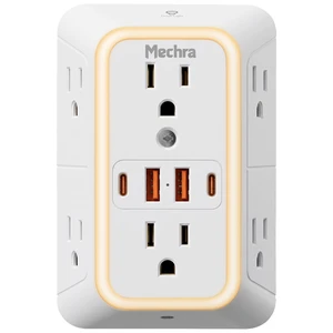 10-in-1 Wall Outlet Extender with Night Light, 3-Sided Multi Plug Surge Protector (1050J), 6 Wide Spaced AC Outlets & 4 USB Ports, Wall Mount Wall Charger for Home, Office, School & Travel 10-in-1 Wall Outlet Extender with Night Light, 3-Sided Multi Plug Surge Protector (1050J), 6 Wide Spaced AC Outlets & 4 USB Ports, Wall Mount Wall Charger for Home, Office, School & Travel
