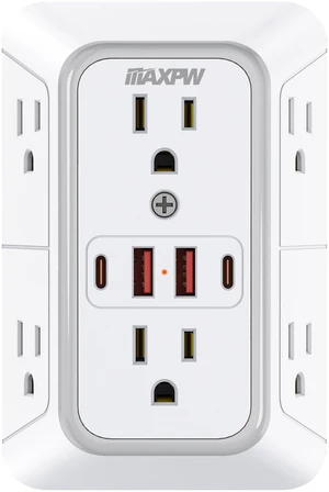 Wall Outlet Extender, 1050J Surge Protector, 6 Outlets 4 USB(2 USB-C),White | 3-Sided Multi Plug Outlet, 2.1in Wide Spaced Power Strip, 1875W, ETL Listed, Wall Plug for Home Office Dorm Travel Wall Outlet Extender, 1050J Surge Protector, 6 Outlets 4 USB(2 USB-C),White | 3-Sided Multi Plug Outlet, 2.1in Wide Spaced Power Strip, 1875W, ETL Listed, Wall Plug for Home Office Dorm Travel