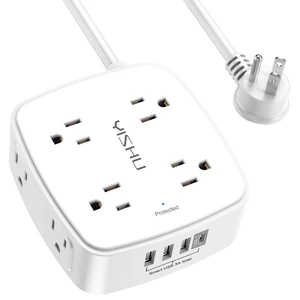 10 Ft Surge Protector Power Strip - 3 Side Outlet Extender with 8 Widely AC Outlets and 4 USB Ports, 10 Feet Extension Cord with Flat Plug, Wall Mount Desk USB Charging Station, ETL,White 10 Ft Surge Protector Power Strip - 3 Side Outlet Extender with 8 Widely AC Outlets and 4 USB Ports, 10 Feet Extension Cord with Flat Plug, Wall Mount Desk USB Charging Station, ETL,White