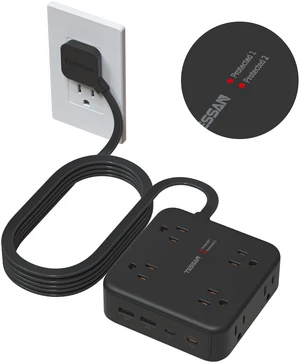 Dual Surge Protector Power Strip, 10 Ft Extension Cord Flat Plug | 4 USB (2 USB C) 8 Outlets, 2100J Surge Protection, 20W Multiple Charging Station for Home Office College Dorm, Black Dual Surge Protector Power Strip, 10 Ft Extension Cord Flat Plug | 4 USB (2 USB C) 8 Outlets, 2100J Surge Protection, 20W Multiple Charging Station for Home Office College Dorm, Black