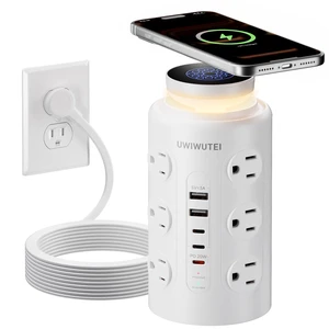 10FT Tower Power Strip with Wireless Charger & Night Light | Dedicated 20W Fast Charging Port, 2 USBC, 2 USBA, MultiOutlet FlatPlug Extension Cord for Home, Office & Dorm, White 10FT Tower Power Strip with Wireless Charger & Night Light | Dedicated 20W Fast Charging Port, 2 USBC, 2 USBA, MultiOutlet FlatPlug Extension Cord for Home, Office & Dorm, White