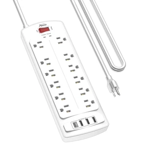 10 Ft Surge Protector Power Strip with 12 Outlets and 4 USB Ports | 2700 Joules, 10 Feet Heavy Duty Extension Cord with Multiple Outlets for Home, Office, Dorm Room, ETL, White 10 Ft Surge Protector Power Strip with 12 Outlets and 4 USB Ports | 2700 Joules, 10 Feet Heavy Duty Extension Cord with Multiple Outlets for Home, Office, Dorm Room, ETL, White