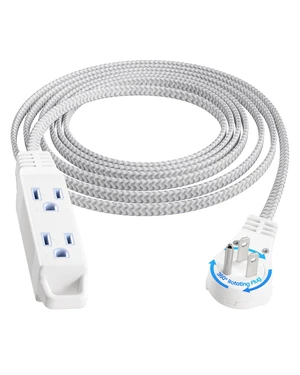 10Ft 360° Rotating Flat Plug Extension Cord with 3 Outlets | Flat Wall Plug, Braided Flat White Extension Cord for Indoor Use, Home, Office, 16/3C SPT, ETL Listed 10Ft 360° Rotating Flat Plug Extension Cord with 3 Outlets | Flat Wall Plug, Braided Flat White Extension Cord for Indoor Use, Home, Office, 16/3C SPT, ETL Listed