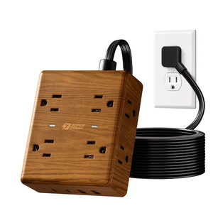 Brown Extension Cord 10Ft, Flat Plug Power Strip Surge Protector | Outlet Extender with 8 Outlets & 4 USB (2 USB C), Desktop Charging Station, Decorative Office Desk Accessories, Brown Wood Brown Extension Cord 10Ft, Flat Plug Power Strip Surge Protector | Outlet Extender with 8 Outlets & 4 USB (2 USB C), Desktop Charging Station, Decorative Office Desk Accessories, Brown Wood