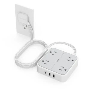 Surge Protector Flat Extension Cord 10Ft, Flat Plug Power Strip | 4 Outlets 3 USB Ports (1 USB C), 900 Joules Protection, Multiple Wall Outlet Extender Suitable for Home Office Dorm, Grey Surge Protector Flat Extension Cord 10Ft, Flat Plug Power Strip | 4 Outlets 3 USB Ports (1 USB C), 900 Joules Protection, Multiple Wall Outlet Extender Suitable for Home Office Dorm, Grey
