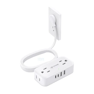 Flat Plug Power Strip, Small Extension Cord 10ft, 4 AC & 4 USB, White | Flat Extension Cord with Multiple Outlets, 1250W, Wall Mount 900J Surge Protector for Home Office Travel Dorm Room Essentials Flat Plug Power Strip, Small Extension Cord 10ft, 4 AC & 4 USB, White | Flat Extension Cord with Multiple Outlets, 1250W, Wall Mount 900J Surge Protector for Home Office Travel Dorm Room Essentials
