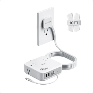 Surge Protector Extension Cord 10Ft, Flat Plug Power Strip | 4 Outlets 4 USB Ports(1 USB C) 20W USB C Cable, USB Charger 1050 Joules Protection, Suitable for Home Office Dorm, Grey Surge Protector Extension Cord 10Ft, Flat Plug Power Strip | 4 Outlets 4 USB Ports(1 USB C) 20W USB C Cable, USB Charger 1050 Joules Protection, Suitable for Home Office Dorm, Grey