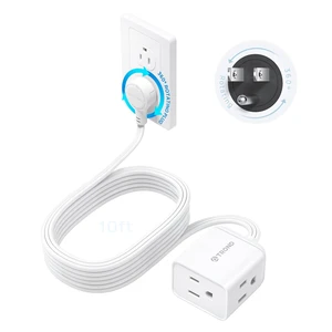 Rotating Flat Plug Extension Cord Surge Protector 10ft, 3 AC, White | Low Profile 3 Sided Power Cube, 900J, 13A, ETL Listed, Small for Indoor Home Office Kitchen Behind TV Furniture Tight Space Rotating Flat Plug Extension Cord Surge Protector 10ft, 3 AC, White | Low Profile 3 Sided Power Cube, 900J, 13A, ETL Listed, Small for Indoor Home Office Kitchen Behind TV Furniture Tight Space