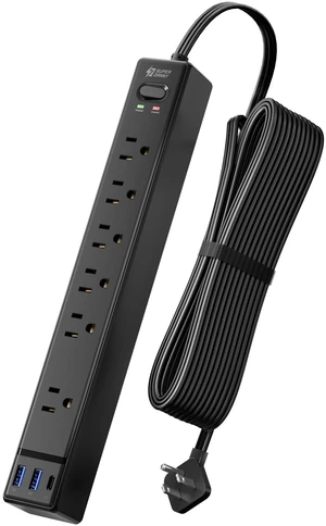 10Ft Long Extension Cord, Flat Plug Surge Protector Power Strip | Black Power Strip with 6 Outlets & 3 USB, Desk Charging Station for Home, Office, College Dorm Room Essentials 10Ft Long Extension Cord, Flat Plug Surge Protector Power Strip | Black Power Strip with 6 Outlets & 3 USB, Desk Charging Station for Home, Office, College Dorm Room Essentials