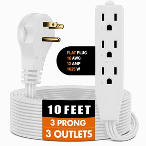 Flat Multiple Outlet Extension Cord 10 Ft for Indoor Use - UL-Listed 3-Prong Multi Extension Wire- Space-Saving Flat Angled Extension Cord- White Flat Multiple Outlet Extension Cord 10 Ft for Indoor Use - UL-Listed 3-Prong Multi Extension Wire- Space-Saving Flat Angled Extension Cord- White
