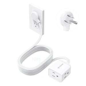 Rightward Flat Plug Extension Cord 10ft for Small Tight Spaces, White | Low Profile 3 Side Power Cube Fit Large Plug, 16 AWG, 13 A for Indoor Travel Home Office Kitchen Behind Furniture, ETL Listed Rightward Flat Plug Extension Cord 10ft for Small Tight Spaces, White | Low Profile 3 Side Power Cube Fit Large Plug, 16 AWG, 13 A for Indoor Travel Home Office Kitchen Behind Furniture, ETL Listed