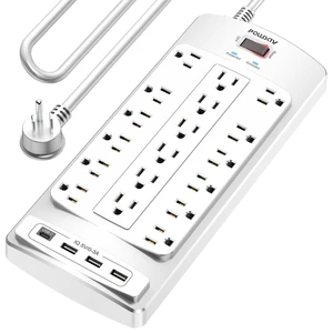 18 Outlets Surge Protector Power Strip - 10 Feet Flat Plug Heavy Duty Extension Cord with 18 Widely Outlets and 4 USB Ports, 2100 Joules, White, ETL Listed 18 Outlets Surge Protector Power Strip - 10 Feet Flat Plug Heavy Duty Extension Cord with 18 Widely Outlets and 4 USB Ports, 2100 Joules, White, ETL Listed