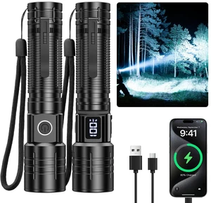 Flashlight High Lumens Rechargeable, Super Bright Powerful Flashlight High Powered LED Flash Lights, Pocket Flashlight with 6 Modes, Zoomable Waterproof Handheld for Camping Emergency Flashlight High Lumens Rechargeable, Super Bright Powerful Flashlight High Powered LED Flash Lights, Pocket Flashlight with 6 Modes, Zoomable Waterproof Handheld for Camping Emergency