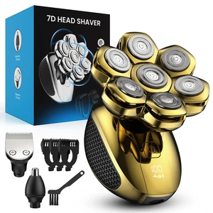 Head Shaver for Bald Men, 7D Floating Electric Razor, Close Smooth Shave for Head, Flexible Heads, Replaceable Blade, IPX7 Waterproof Wet Dry Use, LED Display, USB Charging Gold Head Shaver for Bald Men, 7D Floating Electric Razor, Close Smooth Shave for Head, Flexible Heads, Replaceable Blade, IPX7 Waterproof Wet Dry Use, LED Display, USB Charging Gold