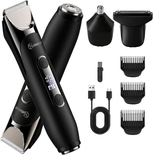 Body Hair Trimmer for Men, 4 in 1 Multifunction Dual Head Shaver | IPX7 Waterproof & Cordless Body Shaver with LED Light & Battery Display for Bikini Area, Legs, Armpits, Nose, Beard, Chest Body Hair Trimmer for Men, 4 in 1 Multifunction Dual Head Shaver | IPX7 Waterproof & Cordless Body Shaver with LED Light & Battery Display for Bikini Area, Legs, Armpits, Nose, Beard, Chest