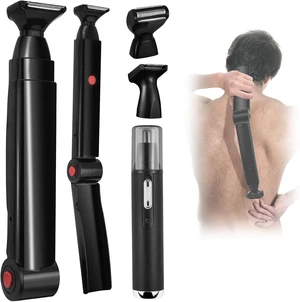 Men's Back Shavers for Men Long Adjustable Handle | Multifunctional Self-Service Electric Back Hair Razor with Nose Hair Trimmer Set and 2 Shock Absorber Flex HeadsBlack Men's Back Shavers for Men Long Adjustable Handle | Multifunctional Self-Service Electric Back Hair Razor with Nose Hair Trimmer Set and 2 Shock Absorber Flex HeadsBlack