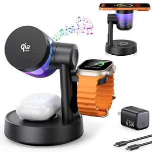 Qi2.2 25W Fast Wireless Charger Design for MagSafe Charger for iPhone 17/16/S26 Ultra, 3 in 1 Magnetic Charging Station with Bluetooth Speaker & Light, Watch Charger Stand for Apple Watch, for Buds Qi2.2 25W Fast Wireless Charger Design for MagSafe Charger for iPhone 17/16/S26 Ultra, 3 in 1 Magnetic Charging Station with Bluetooth Speaker & Light, Watch Charger Stand for Apple Watch, for Buds