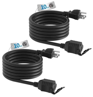 Indoor Outdoor Extension Cord Waterproof, 10 Feet 3 Prong Power Cord for Home and Garden, 16 AWG, 13A/1625W, ETL Listed, 2 Packs Indoor Outdoor Extension Cord Waterproof, 10 Feet 3 Prong Power Cord for Home and Garden, 16 AWG, 13A/1625W, ETL Listed, 2 Packs