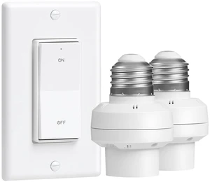 Remote Control Light Bulb Socket with Decorator Rocker Wall Switch | 200FT Range Wireless Light Switch for Pull Chain Light Fixture, E26 E27 Base, No Wiring Needed (1 Wall Switch and 2 Sockets) Remote Control Light Bulb Socket with Decorator Rocker Wall Switch | 200FT Range Wireless Light Switch for Pull Chain Light Fixture, E26 E27 Base, No Wiring Needed (1 Wall Switch and 2 Sockets)