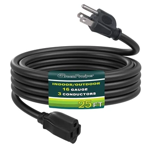 16/3 25 Ft Outdoor Extension Cord Waterproof, 16 Gauge Black Heavy Duty 3 Prong Power Cord Outside for Lawn & Garden, 13 Amps 1625 Watts 125 VAC 16AWG SJTW, UL Listed 16/3 25 Ft Outdoor Extension Cord Waterproof, 16 Gauge Black Heavy Duty 3 Prong Power Cord Outside for Lawn & Garden, 13 Amps 1625 Watts 125 VAC 16AWG SJTW, UL Listed