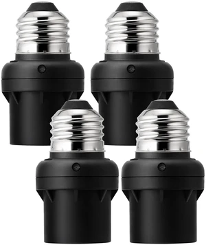 4 Pack Light Sensor Socket, E26/E27 Dusk to Dawn Sensor Socket | Compatible with Incandescent/CFL/LED/Halogen Bulbs, Bulb Adapter for Outdoor, Hallway, Black, ETL Listed 4 Pack Light Sensor Socket, E26/E27 Dusk to Dawn Sensor Socket | Compatible with Incandescent/CFL/LED/Halogen Bulbs, Bulb Adapter for Outdoor, Hallway, Black, ETL Listed