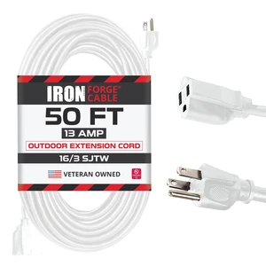 16 Gauge Heavy Duty White Extension Cord Outdoor, 50 Ft | 16/3 SJTW Cable, 3 Prong Grounded Plug, 13 Amp - For Landscaping, Leaf Blowers, Lights, Appliances 16 Gauge Heavy Duty White Extension Cord Outdoor, 50 Ft | 16/3 SJTW Cable, 3 Prong Grounded Plug, 13 Amp - For Landscaping, Leaf Blowers, Lights, Appliances