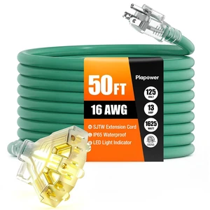 50FT 16/3 AWG Outdoor Extension Cord with Multiple Outlets Waterproof Green | 16/3Gauge Flexible 3 Outlets Splitter Weatherproof Heavy Duty Extension Cord Waterproof, 13A 1625W 16AWG SJTW, ETL Listed 50FT 16/3 AWG Outdoor Extension Cord with Multiple Outlets Waterproof Green | 16/3Gauge Flexible 3 Outlets Splitter Weatherproof Heavy Duty Extension Cord Waterproof, 13A 1625W 16AWG SJTW, ETL Listed