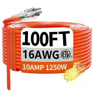 Outdoor Extension Cord 100 FT with Lighted end, 16 Gauge Orange | 50FT 16AWG 3 Prong Extension Cord, Appliance Extension Cord Waterproof with Strap, 16AWG 10A 1250W SJTW, ETL Listed Outdoor Extension Cord 100 FT with Lighted end, 16 Gauge Orange | 50FT 16AWG 3 Prong Extension Cord, Appliance Extension Cord Waterproof with Strap, 16AWG 10A 1250W SJTW, ETL Listed