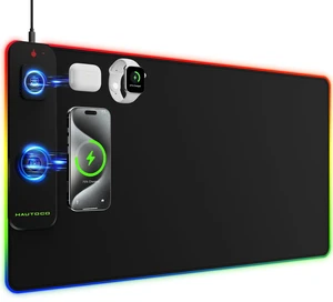 Wireless Charging Mouse Pad, RGB Large Gaming Desk Mat | 31.5"x15.75" Desk Pad, 15W Fast Charge, 15 RGB Modes, Smooth Surface, Waterproof, Non-Slip Base, Gaming & Office Wireless Charging Mouse Pad, RGB Large Gaming Desk Mat | 31.5"x15.75" Desk Pad, 15W Fast Charge, 15 RGB Modes, Smooth Surface, Waterproof, Non-Slip Base, Gaming & Office