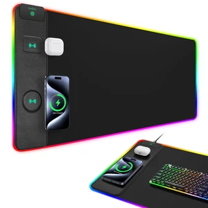 Mouse Pad with Wireless Charging, RGB Gaming Desk Mat, 31.5"x15.7" | Large XXL Desk Pad, 15 Light Modes, Ultra-Smooth Surface, Non-Slip Rubber Base, Waterproof Computer Keyboard Pad, Black Mouse Pad with Wireless Charging, RGB Gaming Desk Mat, 31.5"x15.7" | Large XXL Desk Pad, 15 Light Modes, Ultra-Smooth Surface, Non-Slip Rubber Base, Waterproof Computer Keyboard Pad, Black