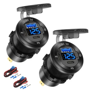 2 PACK 12V USB Car Socket Round USB C 12V Outlet, 3-Port Marine Fast Charger Waterproof Cigarette Outlet Replacement Aluminum with Switch and Voltmeter, Suitable for Boat Golf Cart RV Motorcycle 2 PACK 12V USB Car Socket Round USB C 12V Outlet, 3-Port Marine Fast Charger Waterproof Cigarette Outlet Replacement Aluminum with Switch and Voltmeter, Suitable for Boat Golf Cart RV Motorcycle