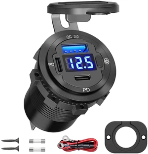78W 3 Port USB C 12V Outlet Dual PD 30W & 18W USB A Port | Voltmeter Lengthened Aluminum Body Switch Waterproof Car Charger Socket for Car, Boat, Marine, RV 78W 3 Port USB C 12V Outlet Dual PD 30W & 18W USB A Port | Voltmeter Lengthened Aluminum Body Switch Waterproof Car Charger Socket for Car, Boat, Marine, RV