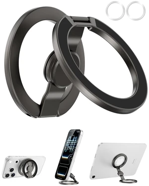 Dual-Sided Magnetic Phone Grip Holder, Flodable Phone Stand Desk Car Mount | for Magsafe iPhone 1218, for Gym Office Home Travel, Fidget Spinner Stress Relief, with 2PCs Metal Ring for Non-magasfe