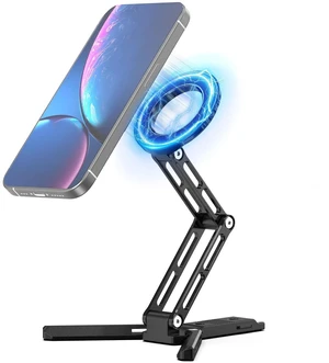 Magnetic Phone Stand for iPhone Black Aluminum Mini Tripod Stand | Strong Magnet Phone Holder Compatible with MagSafe, Foldable & Adjustable Desk Arca-Swiss Base Mount for Vlog Video Calls Magnetic Phone Stand for iPhone Black Aluminum Mini Tripod Stand | Strong Magnet Phone Holder Compatible with MagSafe, Foldable & Adjustable Desk Arca-Swiss Base Mount for Vlog Video Calls