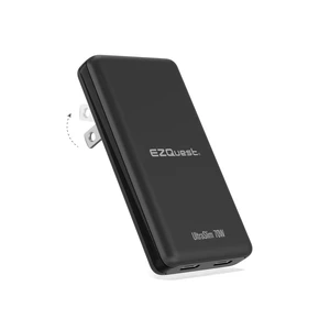UltraSlim 70W GaN II Dual USB-C PD Wall Charger - Compact Flat Plug Adapter with Foldable Design, Intelligent Power Allocation & Fast Charging for Laptops & Phones - Black UltraSlim 70W GaN II Dual USB-C PD Wall Charger - Compact Flat Plug Adapter with Foldable Design, Intelligent Power Allocation & Fast Charging for Laptops & Phones - Black