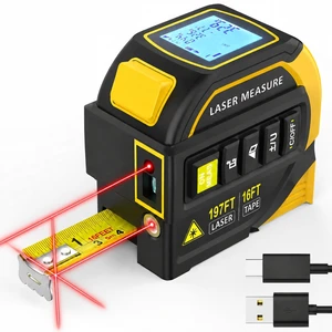 4-in-1 Laser Tape Measure, 197FT Laser Distance Meter with 16FT Tape | Cross-Line Laser Level, Dual-Axis Angle, Backlit LCD, Distance/Area/Volume, Pythagorean Theorem & Angle Measurement 4-in-1 Laser Tape Measure, 197FT Laser Distance Meter with 16FT Tape | Cross-Line Laser Level, Dual-Axis Angle, Backlit LCD, Distance/Area/Volume, Pythagorean Theorem & Angle Measurement
