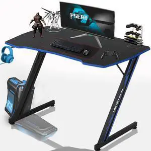 Z Shaped Ergonomic Gaming Desk Headphone Hook, Carbon Fiber Office Desk Gaming Workstation, Black-bl Z Shaped Ergonomic Gaming Desk Headphone Hook, Carbon Fiber Office Desk Gaming Workstation, Black-bl