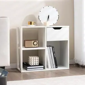 Cube Bookcase Drawer, 2-Tier Open Shelves, Modern Display Shelf, 21 H Wooden Floor Storage Organizer Cube Bookcase Drawer, 2-Tier Open Shelves, Modern Display Shelf, 21 H Wooden Floor Storage Organizer