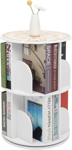 2 Tier Rotating Bookshelf, 360 Degree Floor Standing Freestanding Storage Display Shelf Bedroom, Liv 2 Tier Rotating Bookshelf, 360 Degree Floor Standing Freestanding Storage Display Shelf Bedroom, Liv