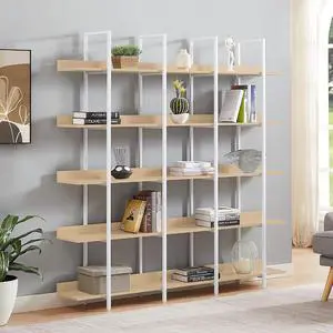 5 Tier Bookcase Home Office Open Bookshelf, Vintage Industrial Style, MDF Board, White Metal Frame 5 Tier Bookcase Home Office Open Bookshelf, Vintage Industrial Style, MDF Board, White Metal Frame