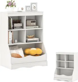 Small Bookshelf 4 Open Cubes and 1 Bottom Compartment, Anti-Tipping Device, Foot Pads, Bedroom, Livi Small Bookshelf 4 Open Cubes and 1 Bottom Compartment, Anti-Tipping Device, Foot Pads, Bedroom, Livi