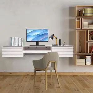 Wall Mounted Desk 60x15.5x9.5 Inch Pull Out Drawer, Max Load 120lbs (White) Wall Mounted Desk 60x15.5x9.5 Inch Pull Out Drawer, Max Load 120lbs (White)