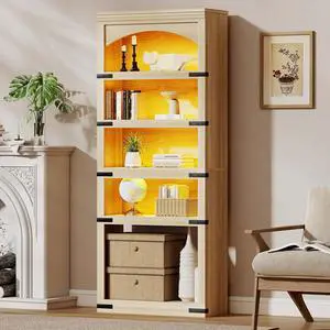5-Tier Arched Bookcase LED Lights, 70 Tall Floor Standing Open Display Storage Shelf Metal Corner in 5-Tier Arched Bookcase LED Lights, 70 Tall Floor Standing Open Display Storage Shelf Metal Corner in