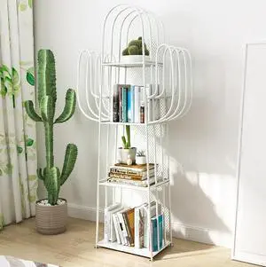 Cactus Shape Bookshelf, 4 Tier Freestanding Metal Bookcase Display Rack Storage Organizer Corner Bed Cactus Shape Bookshelf, 4 Tier Freestanding Metal Bookcase Display Rack Storage Organizer Corner Bed