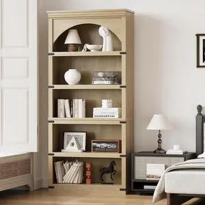 68.7 Tall 5-Tier Floor Bookcase, 31.5 Wide Open Storage Shelf Wooden Base, Farmhouse Wood Shelving U 68.7 Tall 5-Tier Floor Bookcase, 31.5 Wide Open Storage Shelf Wooden Base, Farmhouse Wood Shelving U